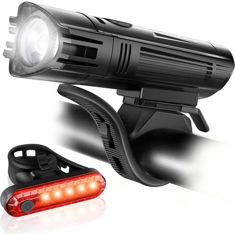 Juego de luces LED para bicicleta，Luces delanteras y traseras，Lámpara recargable por USB，Luz impermeable para bicicleta (1/5)