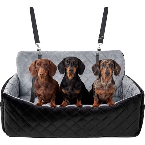 Coussin siège auto pour chien grand format Housse lavable, harnais double, antidérapant, rangements Confort & sécurité pour SUV et berline - Noir gris (1/5)
