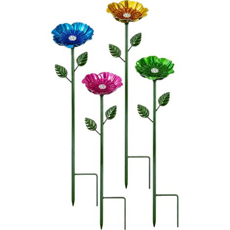 Bienentränke: Set aus 4 Futtertrögen aus Eisen mit verstellbarem Erdspieß - Rostfreier Becher für Bestäuber, ideal für Garten, Terrasse und Patio (blau, rot, grün, gelb) (1/5)