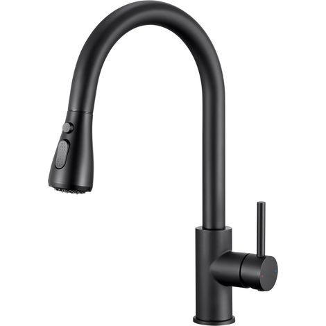Black kitchen faucet, black kitchen mixer tap with spray head featuring 3 spray patterns, 360° swivel kitchen faucet, easy installation (1/4)