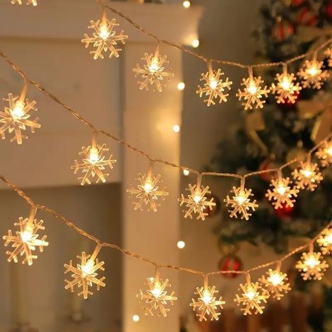 Guirlande Lumineuse Soavoa Flocon De Neige 3m20 1pc Orange Pour Decoration Noel Maison Chambre Arbre Fete (1/4)