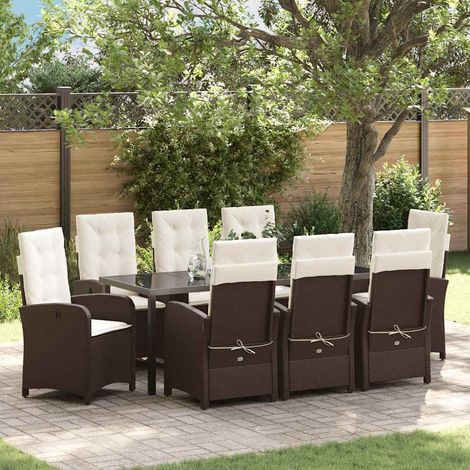 Garten Essgruppe mit Kissen 9 pcs Braun Poly-Rattan