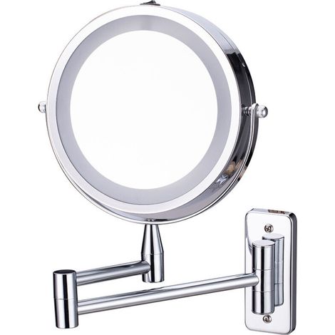 Wandspiegel, LED-beleuchteter Neigespiegel, doppelseitig transparent, mehrfach drehbar, per Touch dimmbar, teleskopisch faltbar, Chrom-Finish für Badezimmer und Hotels (1/5)