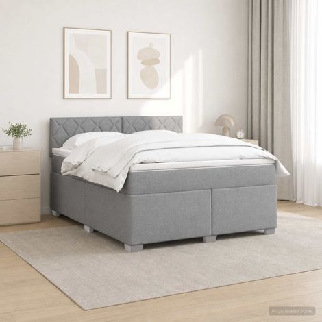 Cama con Base Tapizada, Colchón y Luz LED Gris Claro Tela (1/5)