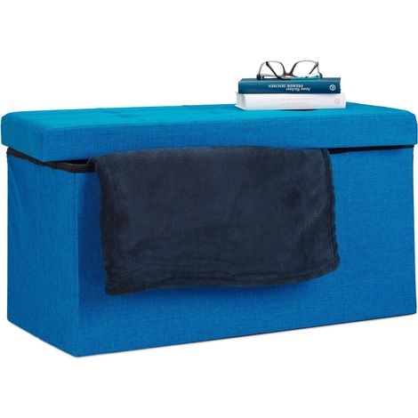 Relaxdays Pouf con Contenitore XL, Cassapanca con Coperchio, Panca Pieghevole, Sgabello Poggiapiedi, 36x76x38 cm, Blu