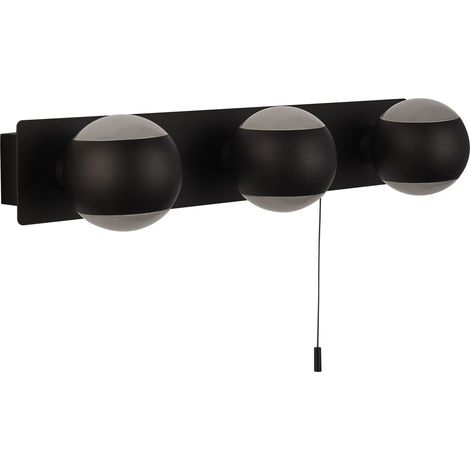 Applique miroir métal G9 IP44 Up Down L: 45 cm avec interrupteur noir blanc mat abat-jour sphérique à 3 lampes (1/4)