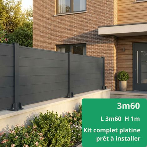 Kit clôture composite et aluminium sur platine L3.60m x H1m gris anthracite