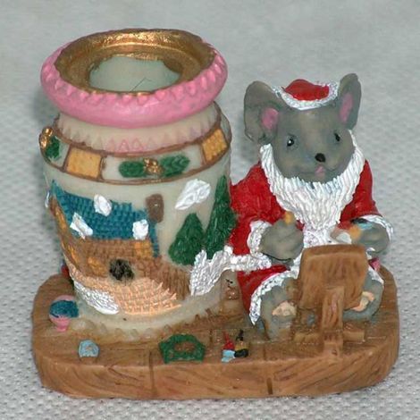 Candelabro a forma di topo di Babbo Natale in poliresina