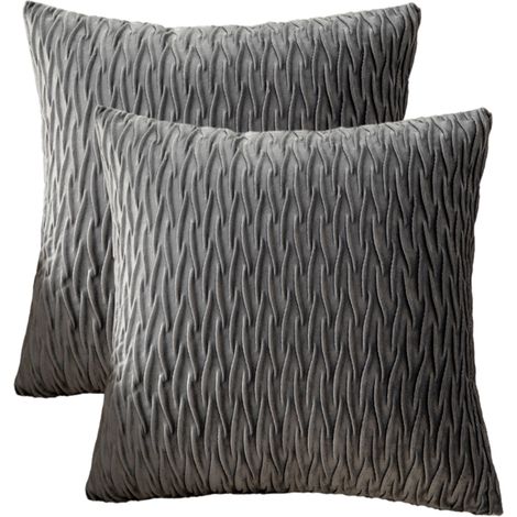 Lot de 2 housses de coussin, velours texturé, fermeture éclair invisible, lavable en machine, pour salon chambre (1/5)