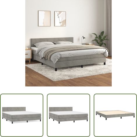 vidaXL Matelas à ressorts ensachés - Sommier à lattes de lit et matelas Gris clair 160x200cm Velours (1/5)