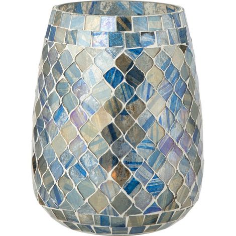 Photophore Mosaïque en Verre "Marlon" 16cm Bleu