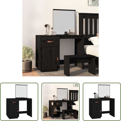 Coiffeuse avec miroir - Coiffeuse Noir 95x50x134 cm Bois de pin massif (1/5)