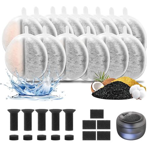 Springbrunnenfilter für Katzen, 15 Ersatz-Aktivkohlefilter, Springbrunnenfilter mit 15 Ersatzschwämmen in 3 verschiedenen Formen, 2,5 l Springbrunnenfilter für Katzen und Hunde (1/5)