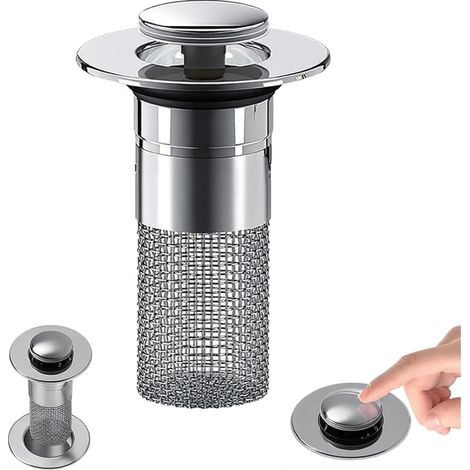 Bouchon d'évier universel à clapet avec crépine Bouchon en acier inoxydable pour salle de bain et cuisine (1/5)