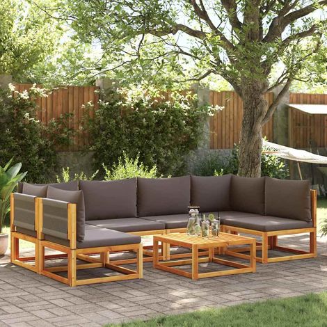 Conjunto de sofá de jardín de 7 piezas con cojines de madera de acacia y cuerda vidaXL (1/5)