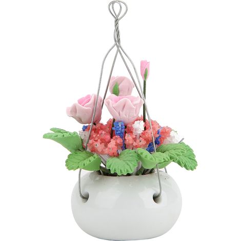 Puppenhaus 1:12 – Mini-Hängeblumentopf zur Dekoration von Miniatur-Wohnzimmern/Gärten (1/5)
