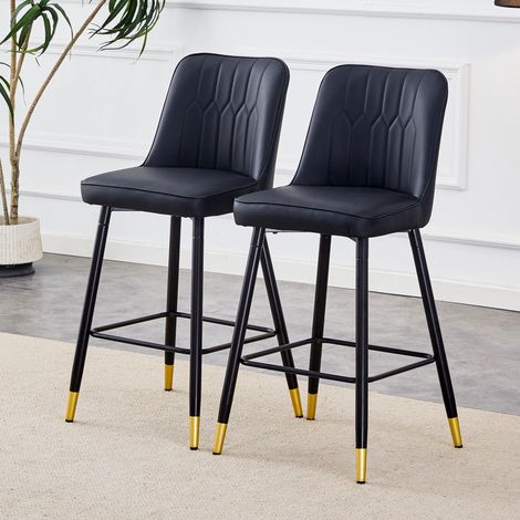 Lot de 2 tabourets de bar, hauteur 100 cm, revêtement en similicuir noir, structure en noir confortable. (1/5)