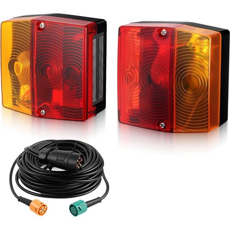 2 Feux Arrière de Remorque 7 Broches avec Câble en Y de 7,5 m, étanche IP65 Deux Câbles Indépendants Halogène Feu Arrière 12V pour Voiture et Camion (1/5)