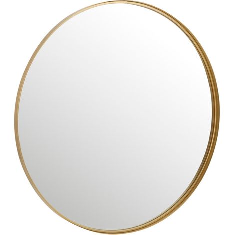 Miroir Mural Rond Design "Bord Métal" 110cm Or