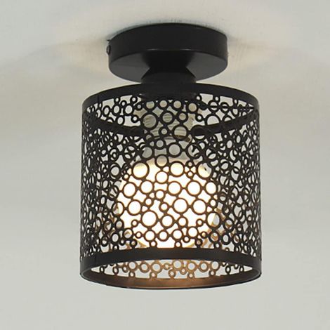 Lámpara de techo industrial vintage con jaula de metal, araña de hierro para la decoración del dormitorio o la sala de estar, lámpara de techo vintage (negra) (1/4)