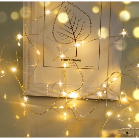 Guirlande lumineuse LED, 1 m, 10 LED, micro-guirlande lumineuse, fonctionne avec une pile bouton CR2032, idéale pour les fêtes, le jardin, Noël, Halloween et les mariages (blanc chaud), lot de 20.