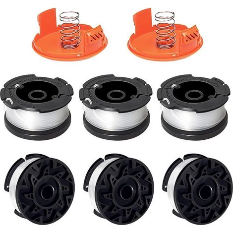 Bobine Fil Coupe Bordure Compatible avec Black+Decker A6481 A6485 AF-100 AF-100-3ZP,Convient pour ST5530-GB GLC3630L20-GB STC1820PC-GB BESTA530-GB BESTA525-GB(6 Bobine+2 Couvercle+2 Ressort)