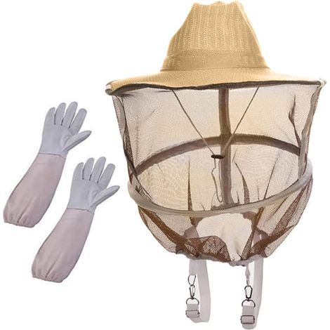 Ensemble Chapeau Apiculteur et Longs Moufles en Peau de Mouton 1 Set Voile en Filet Pratique, Coton, Paille, Protège Cou, Épaules, Souplesse Maximale, Usage d'Apiculture (1/5)