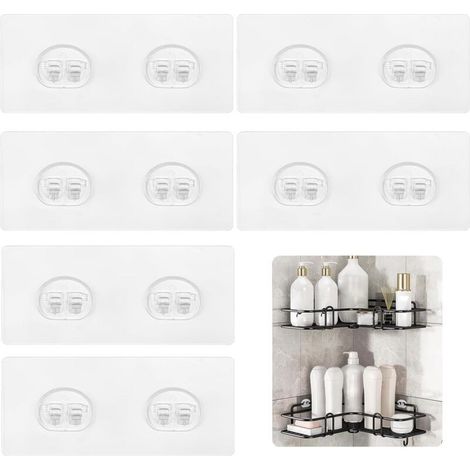 Lot de 6 crochets adhésifs de rechange pour étagère de douche, crochets adhésifs d'angle solides pour étagère d'angle de salle de bain, cuisine, panier de douche (crochet double) (1/5)