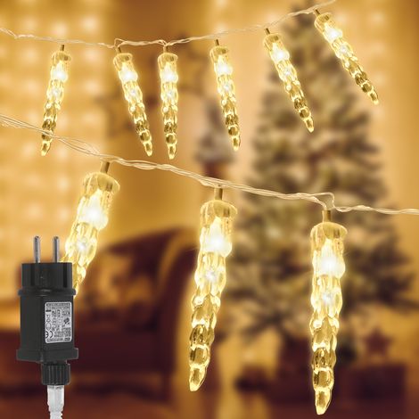 Jiubiaz Catena luminosa a stalattiti 40 LED, 5 m illuminati + cavo 5 m, 8 modalità, 31 V, bianco caldo, decorazione natalizia (1/5)
