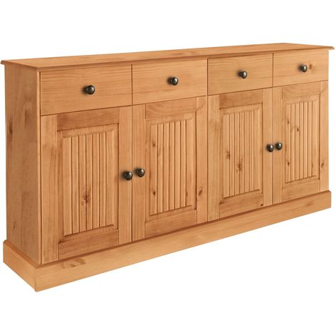 Buffet en pin naturel 4 portes 2 tiroirs – Étagères réglables – Poignées en métal – Capacité de charge 50kg (1/5)