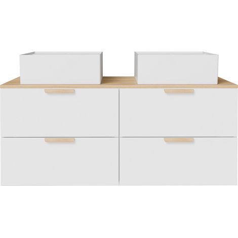Meuble de salle de bain suspendu avec vasque à poser carrée – Blanc – L120 cm – AVORELI (1/4)