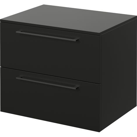 Napoli 460 Matt Black 600mm Wall Mounted 2 Drawer Vanity Unit for Countertop Basins - 600mm - Gunmetal Grey 320mm Handle