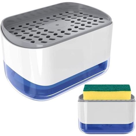 2-in-1-Seifenspender – Weiß und Grau – 250 ml – Zeitgenössisches Design – Küchenzubehör