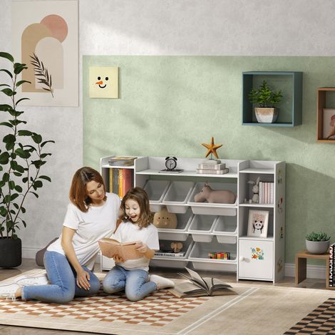 Meuble rangement enfant. étagère de rangement pour jouets enfants avec 8 bacs amovibles. 140 x 30 x 90 cm. blanc