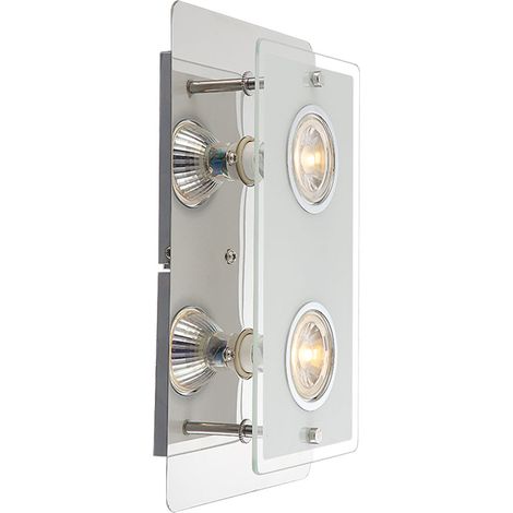 Lampada da parete applique da parete lampada da soggiorno lampada da corridoio lampada da letto, 2 lampadine, lastra di vetro trasparente cromato opalino, LED 5W 400Lm bianco caldo, DxH 7,4x16cm