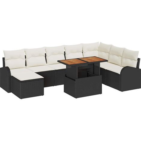 Garden Sofa Set with Storage 9 pcs Black Poly rattan vidaXL