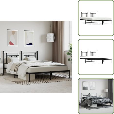 Cadre de lit métal sans matelas et tête de lit noir 180x200 cm - Cadre De Lit - Lit Double - Lit Metal - Lit Noir - Meuble Chambre (1/5)