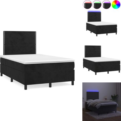 Sommier à lattes de lit et matelas LED noir 120x190 cm velours - Lit Plateforme - Lit Design - Lit Capitonné - Lit Velours - Lit Avec Éclairage Led (1/5)