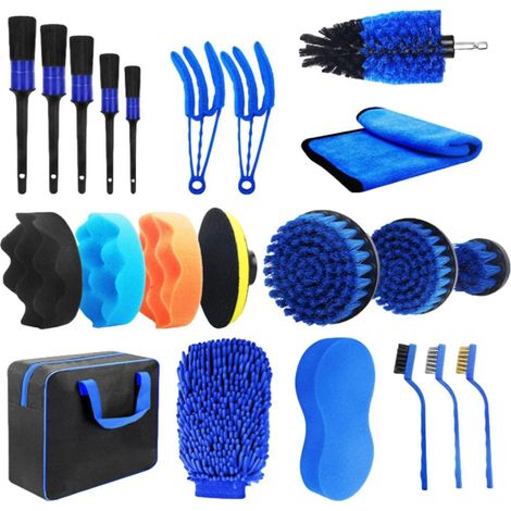 Ensemble de 22 brosses de lavage auto portables, légères et durables pour le nettoyage des jantes D (1/5)