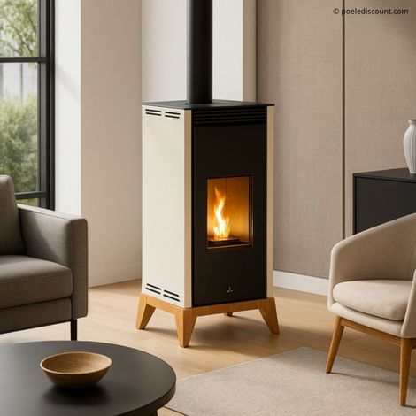 Bronpi – Poêle à granulés 6 kW convection naturelle – Évacuation supérieure – Rendement 91% – Autonomie 5 à 11h – Revêtement acier peint