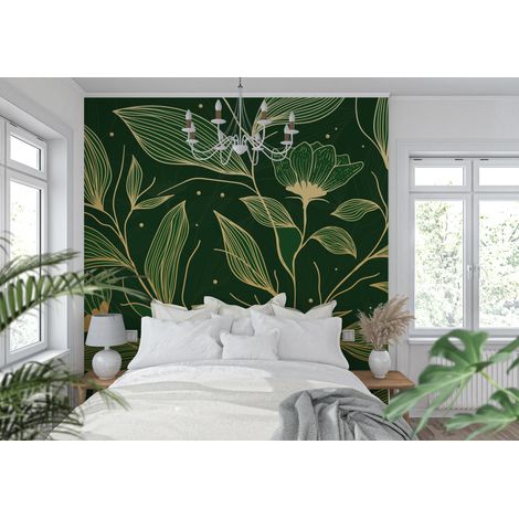 Papier Peint Feuillage - Élégance Végétale Dorée - 150 x 250 cm (1/2)