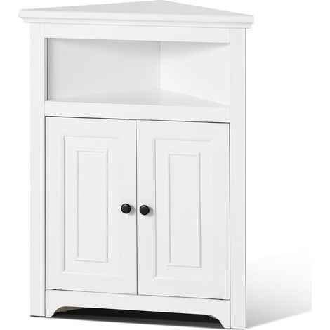 VEVOR Mobiletto Angolare Portaoggetti Altezza 84,5cm Mobiletto da Casa in Legno con 2 Porte Ripiani Regolabili, Mobiletto Angolare Indipendente per Soggiorno, Cucina, Lavanderia, Bagno, bianco (1/5)
