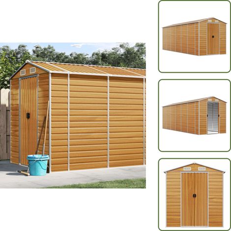 The Living Store Gerätehaus Hellbraun 191x555x198 cm Verzinkter Stahl - Geräteschuppen - Gartenhaus - Werkzeuglager - Outdoor-Lagerraum - Stauraum (1/5)