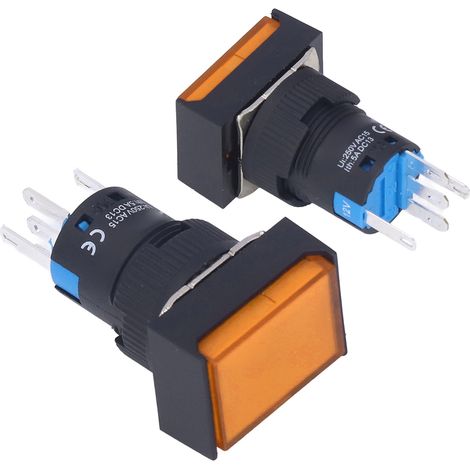 Selbstverriegelnder, beleuchteter Drucktaster, 12 V, 16 mm rechteckig, gelb, 25er-Packung, Momenttaster mit LED-Anzeige BEMLA1611DSJ (1/5)