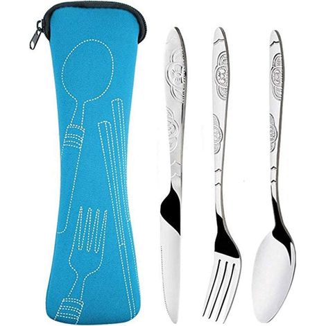 Dieses tragbare Besteckset mit Etui ist klein und leicht und lässt sich leicht transportieren.