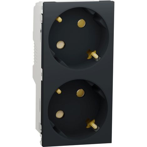 Unica - prise double 2P+T - DE - 45° - bornier à vis - Anthracite - méca seul (NU306754A) (1/5)