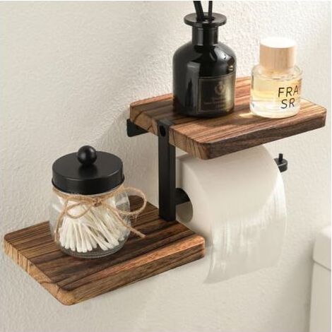 Wall Mounted Toilet Paper Holder with Shelf, Wall Mounted Toilet Paper Holder with Shelves Bathroom Tissue Holder Roll Holder (1/4)