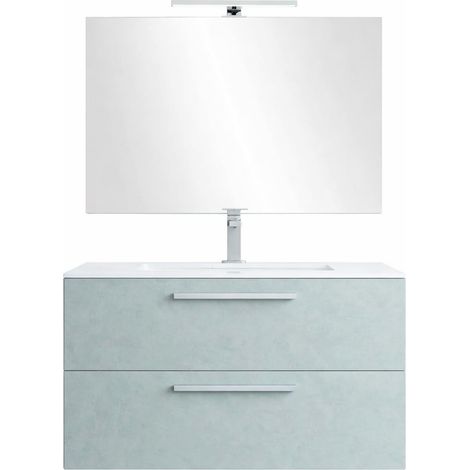 Mobile Mobiletto Bagno Sospeso Con 2 Cassettoni Soft Close Con Lavandino Lavabo In Ceramica Specchio E Led Da 30 Cm Design Moderno Nordico 57 x 80 x 45 Cm Colore Cemento Laccato - Set: Mobile Lavabo S