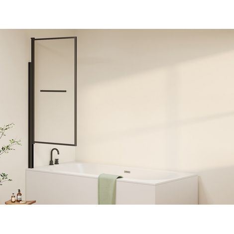Pare baignoire relevable et pivotant avec porte serviette - Noir mat - 80 x 140 cm - VESLIRA (1/4)
