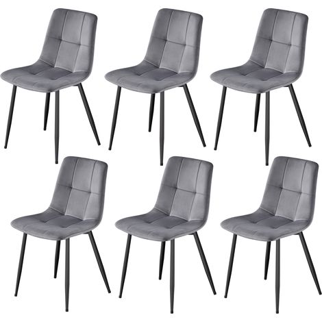 Vasagle – Lot de 6 chaises rembourrées en velours gris – Pieds réglables – Dossier ergonomique pour confort optimal – Structure robuste en métal (1/5)